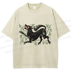 Unisex Vintage Wolf Printed Washed Tee
