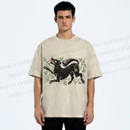 Unisex Vintage Wolf Printed Washed Tee