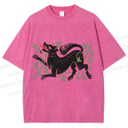Unisex Vintage Wolf Printed Washed Tee