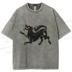 Unisex Vintage Wolf Printed Washed Tee