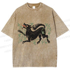 Unisex Vintage Wolf Printed Washed Tee