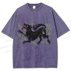 Unisex Vintage Wolf Printed Washed Tee
