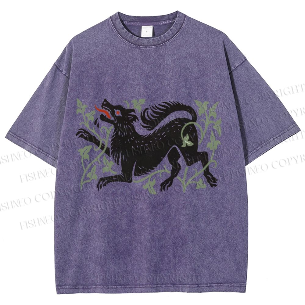 Unisex Vintage Wolf Printed Washed Tee
