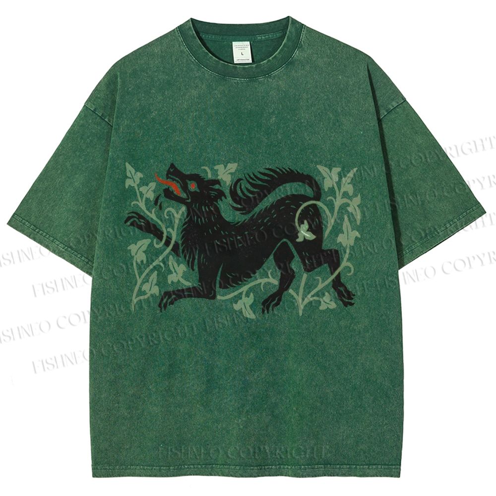Unisex Vintage Wolf Printed Washed Tee