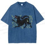 Unisex Vintage Wolf Printed Washed Tee