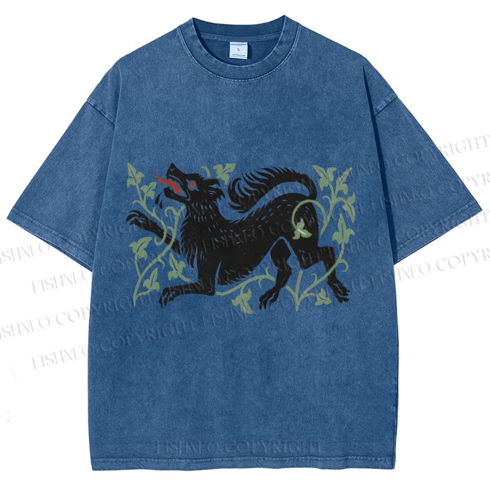 Unisex Vintage Wolf Printed Washed Tee