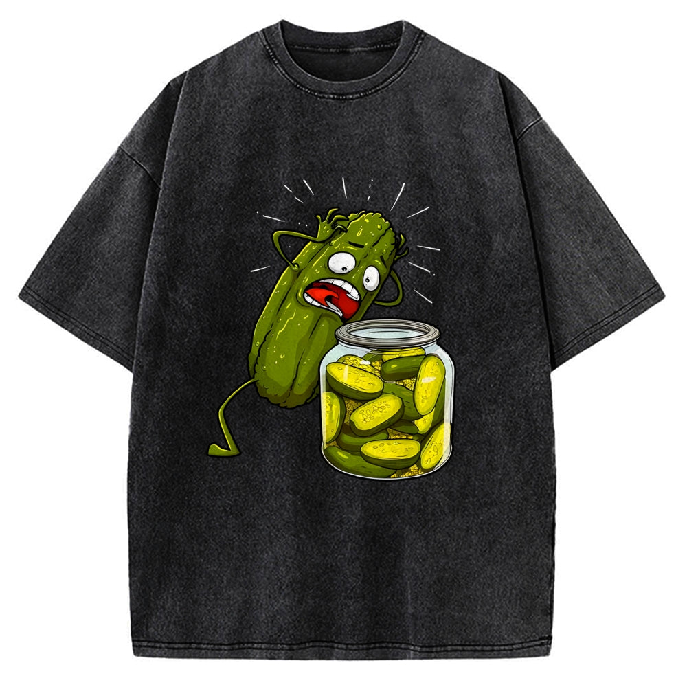 How Did I Turn Into Kimchi Interesting Pickled Cucumber Pattern. Vintage Washed T-shirt