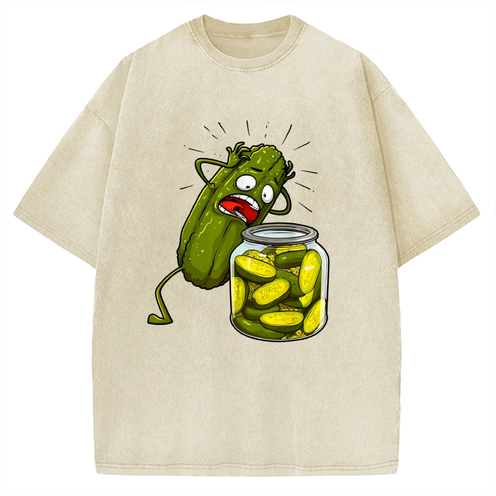 How Did I Turn Into Kimchi Interesting Pickled Cucumber Pattern. Vintage Washed T-shirt