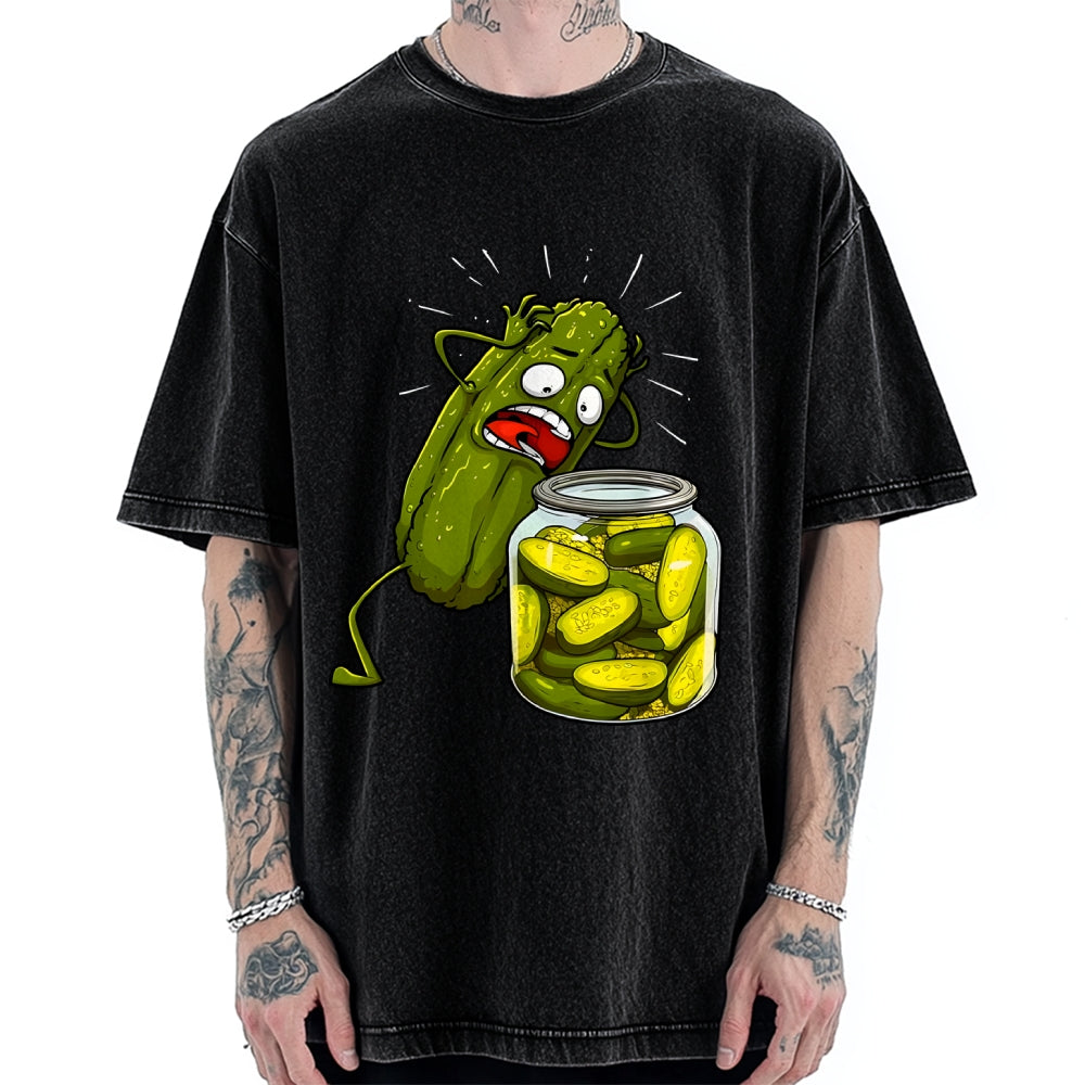 How Did I Turn Into Kimchi Interesting Pickled Cucumber Pattern. Vintage Washed T-shirt
