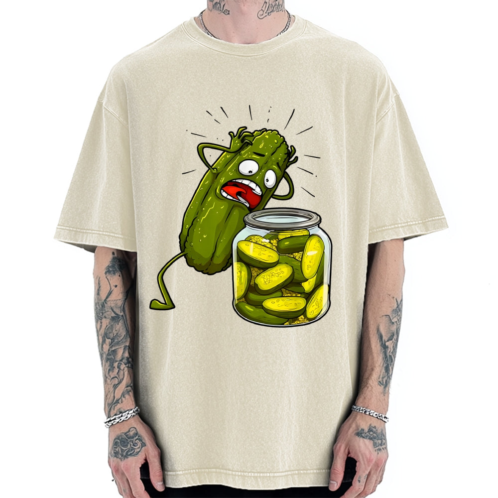 How Did I Turn Into Kimchi Interesting Pickled Cucumber Pattern. Vintage Washed T-shirt