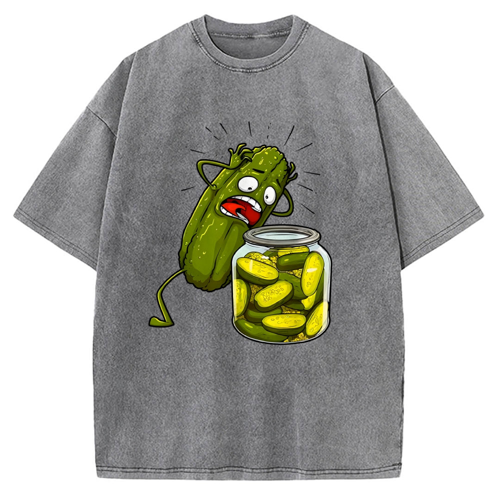 How Did I Turn Into Kimchi Interesting Pickled Cucumber Pattern. Vintage Washed T-shirt