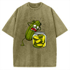 How Did I Turn Into Kimchi Interesting Pickled Cucumber Pattern. Vintage Washed T-shirt