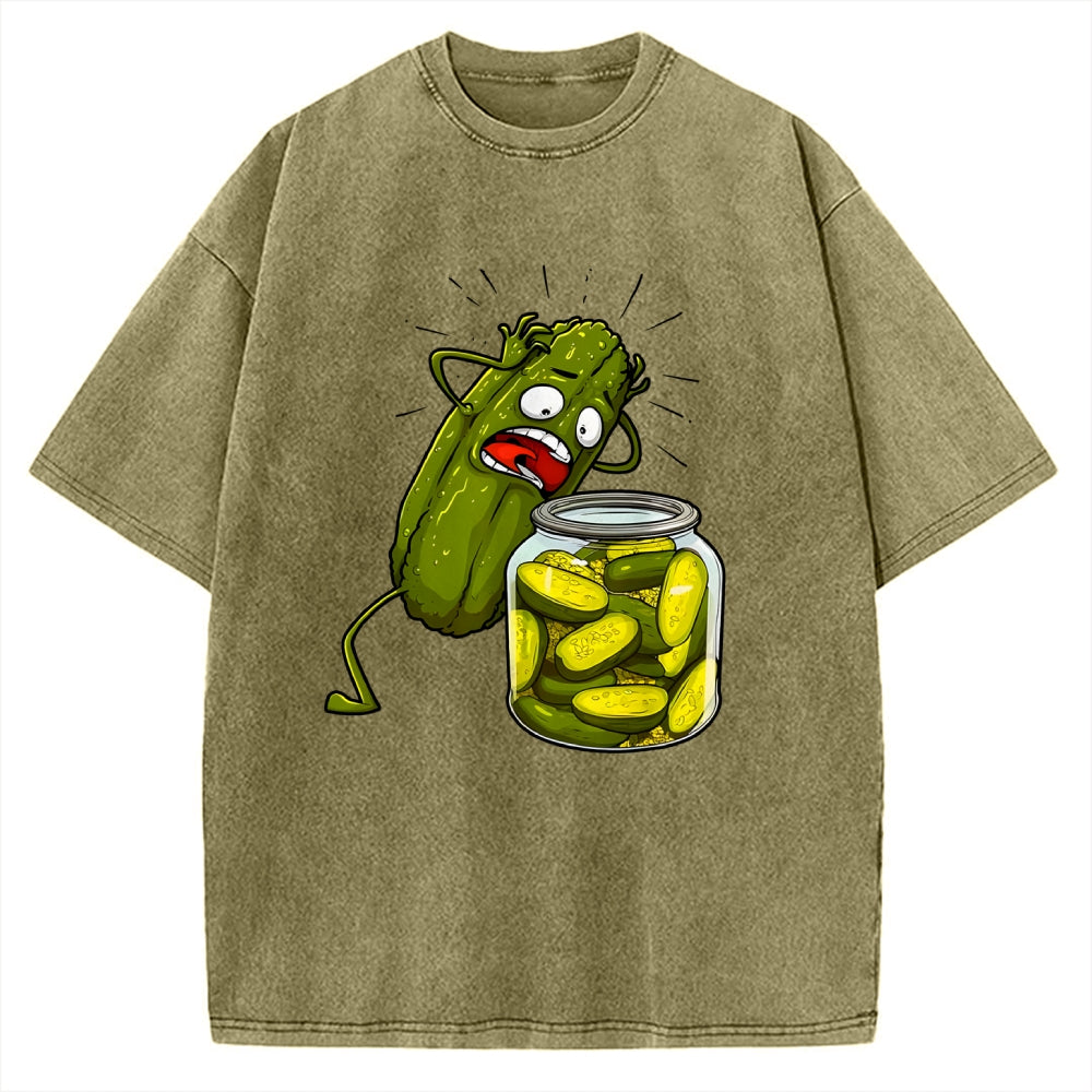 How Did I Turn Into Kimchi Interesting Pickled Cucumber Pattern. Vintage Washed T-shirt
