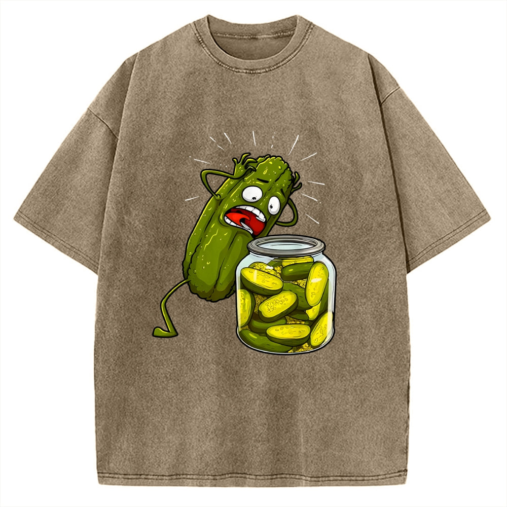 How Did I Turn Into Kimchi Interesting Pickled Cucumber Pattern. Vintage Washed T-shirt