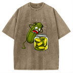 How Did I Turn Into Kimchi Interesting Pickled Cucumber Pattern. Vintage Washed T-shirt