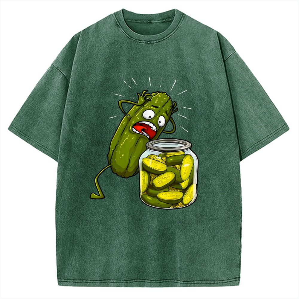 How Did I Turn Into Kimchi Interesting Pickled Cucumber Pattern. Vintage Washed T-shirt
