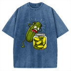 How Did I Turn Into Kimchi Interesting Pickled Cucumber Pattern. Vintage Washed T-shirt