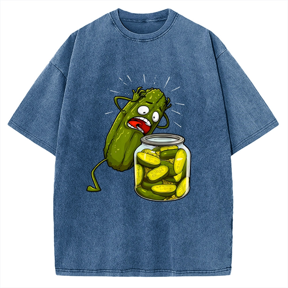 How Did I Turn Into Kimchi Interesting Pickled Cucumber Pattern. Vintage Washed T-shirt