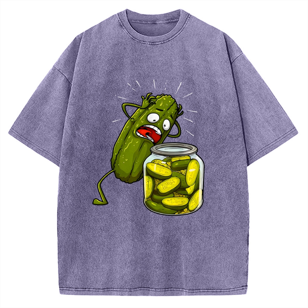 How Did I Turn Into Kimchi Interesting Pickled Cucumber Pattern. Vintage Washed T-shirt