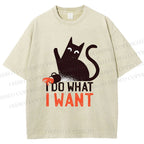 Unisex I Do What I Want Cat Printed Washed Tee