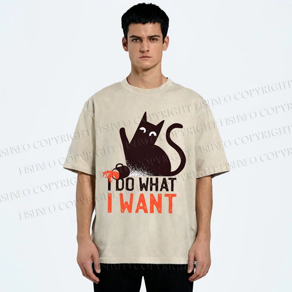 Unisex I Do What I Want Cat Printed Washed Tee