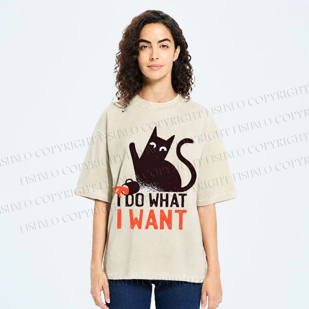 Unisex I Do What I Want Cat Printed Washed Tee
