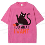 Unisex I Do What I Want Cat Printed Washed Tee