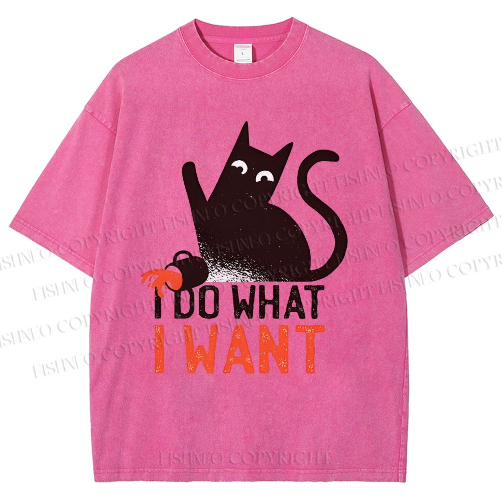 Unisex I Do What I Want Cat Printed Washed Tee
