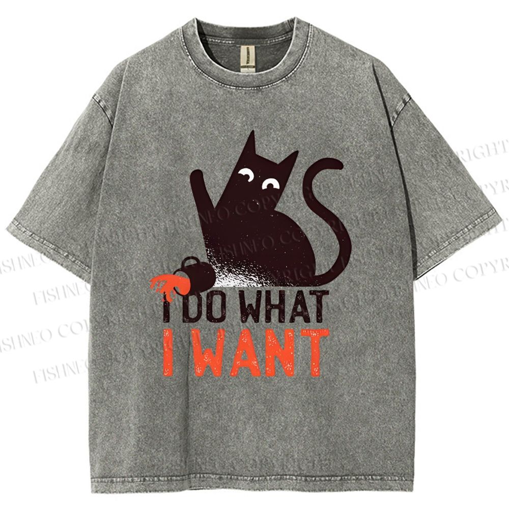 Unisex I Do What I Want Cat Printed Washed Tee