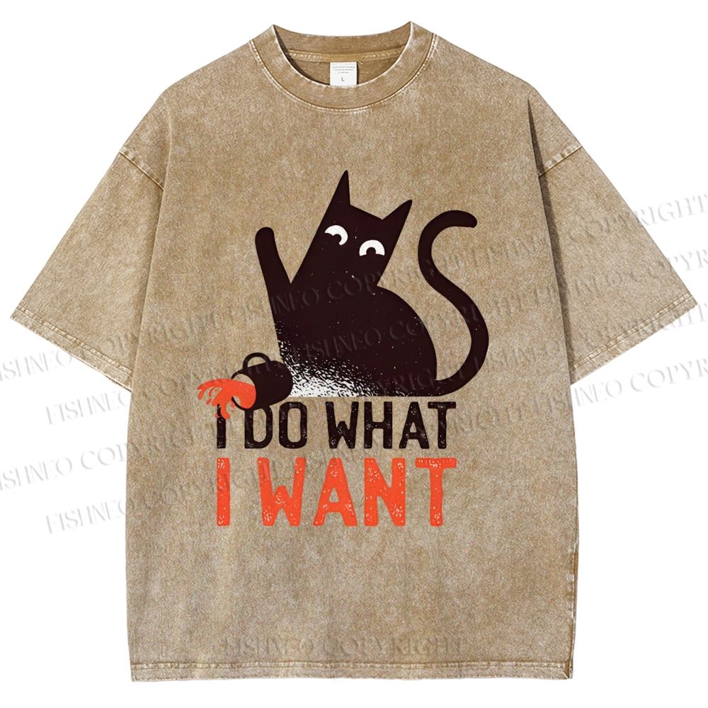 Unisex I Do What I Want Cat Printed Washed Tee