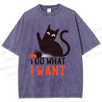 Unisex I Do What I Want Cat Printed Washed Tee