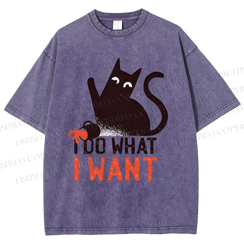 Unisex I Do What I Want Cat Printed Washed Tee