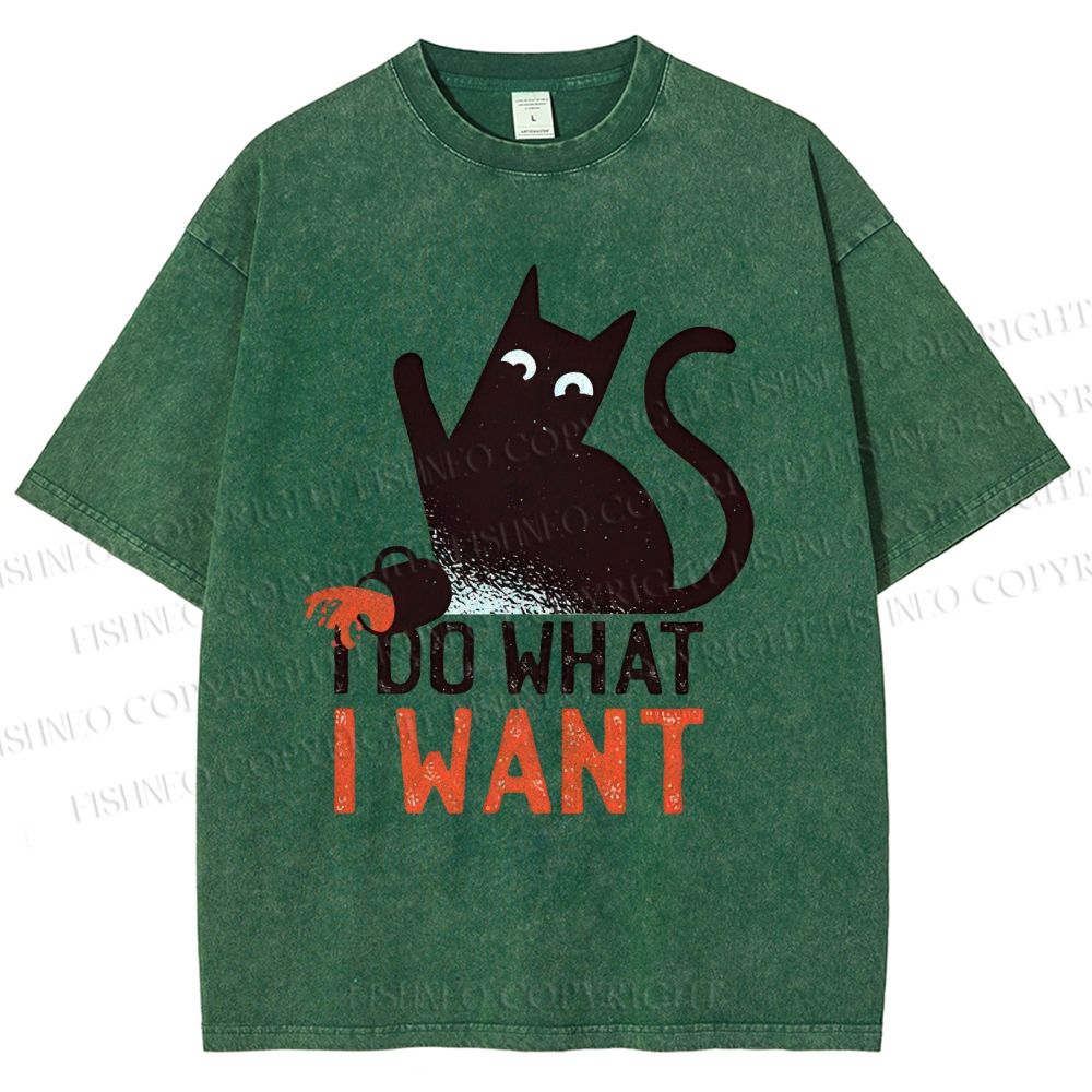 Unisex I Do What I Want Cat Printed Washed Tee