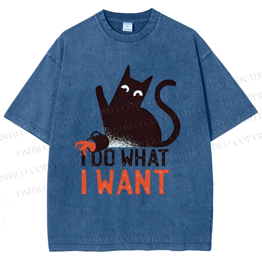 Unisex I Do What I Want Cat Printed Washed Tee