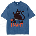 Unisex I Do What I Want Cat Printed Washed Tee