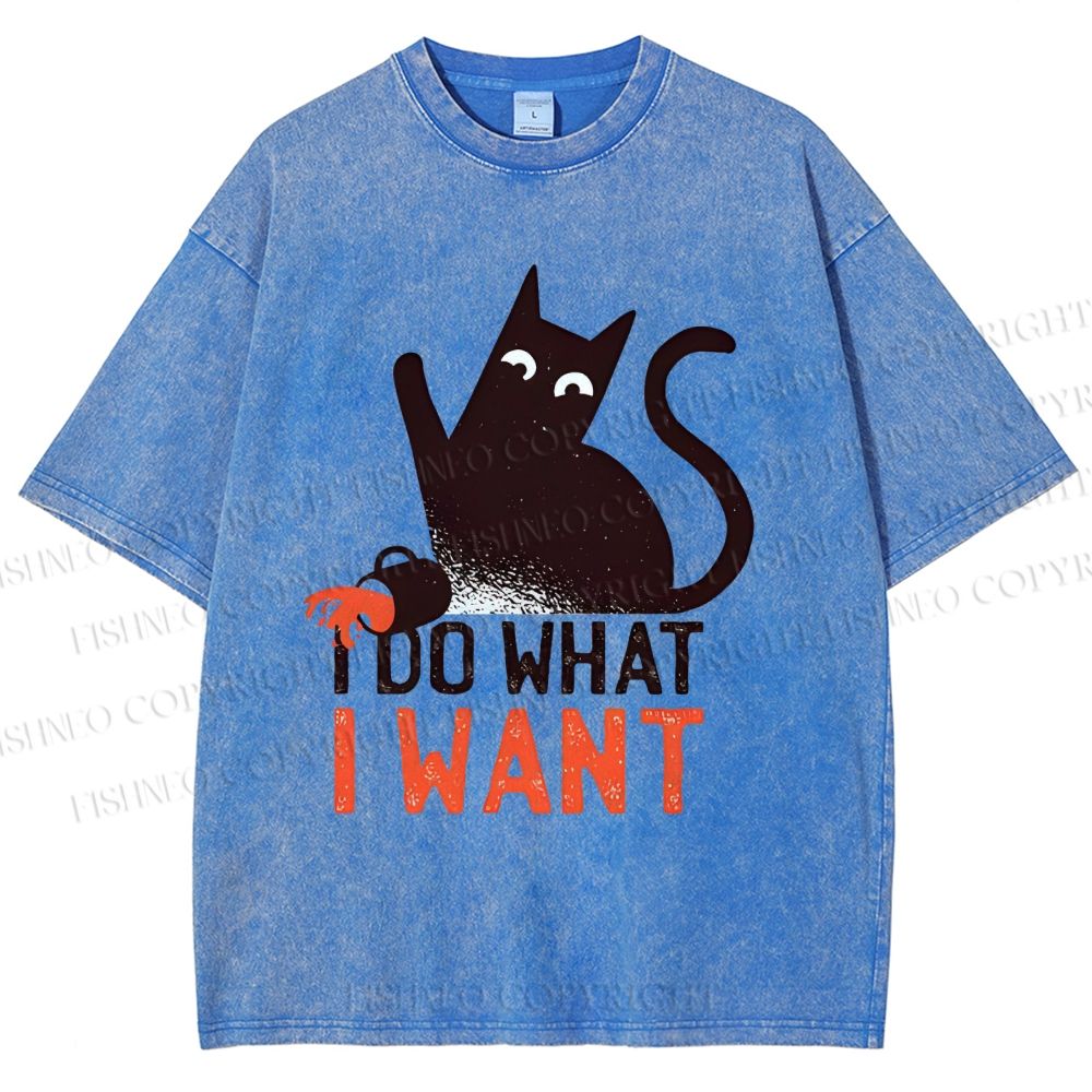 Unisex I Do What I Want Cat Printed Washed Tee