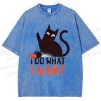 Unisex I Do What I Want Cat Printed Washed Tee