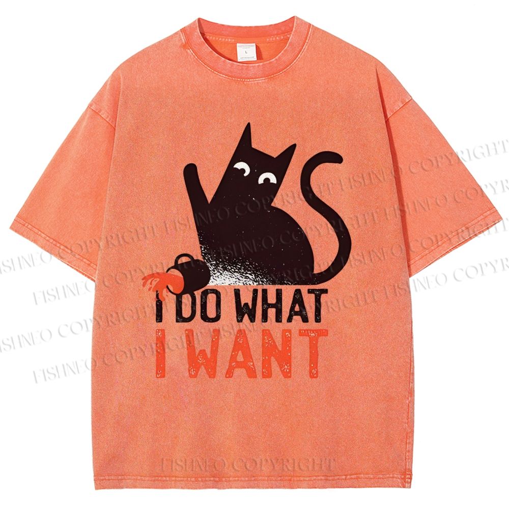 Unisex I Do What I Want Cat Printed Washed Tee