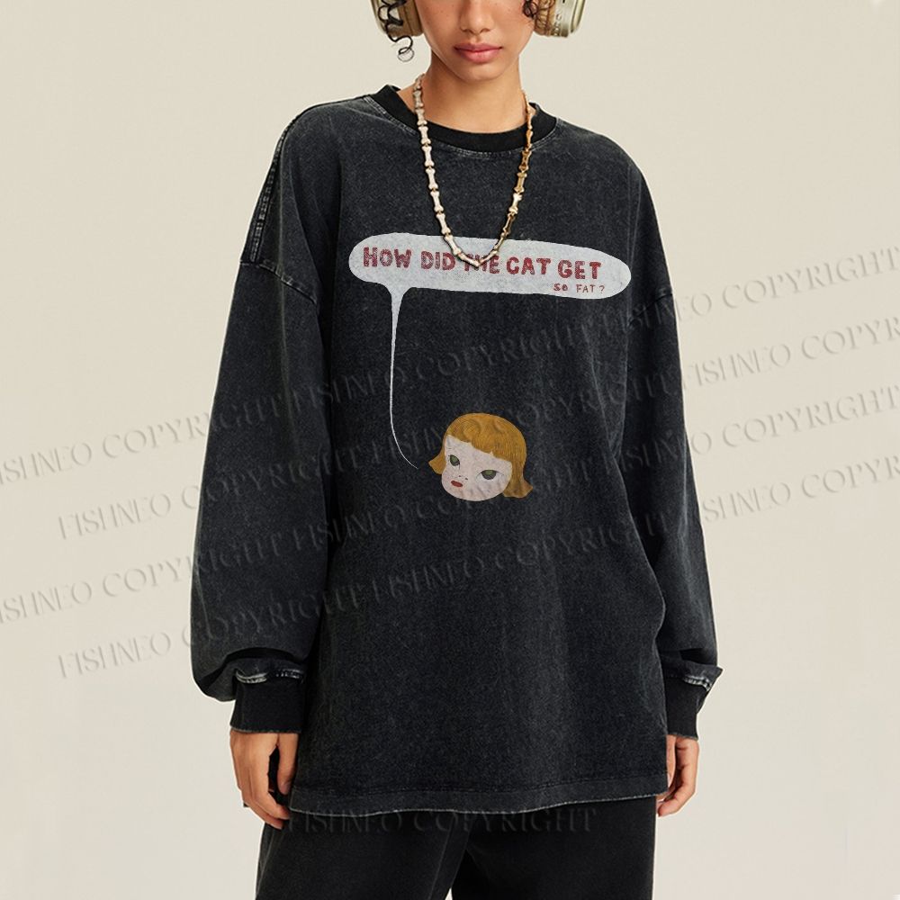 Unisex Casual Washed Yoshitomo Nara Printed Long Sleeve T-shirt