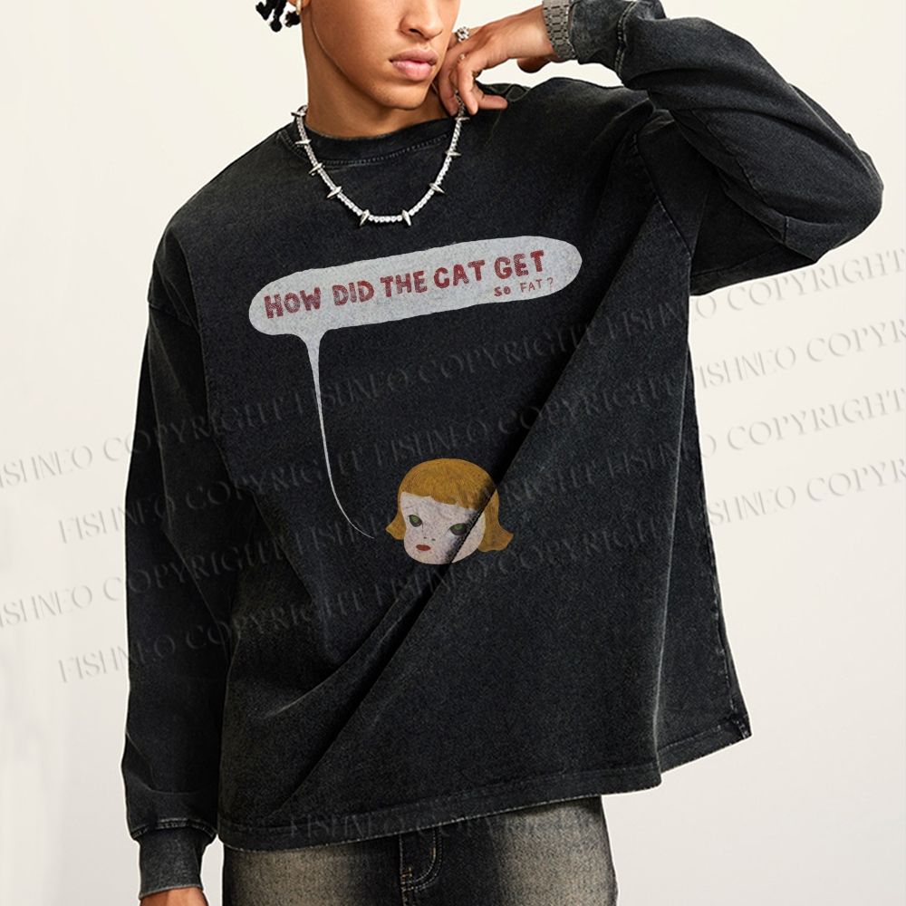 Unisex Casual Washed Yoshitomo Nara Printed Long Sleeve T-shirt