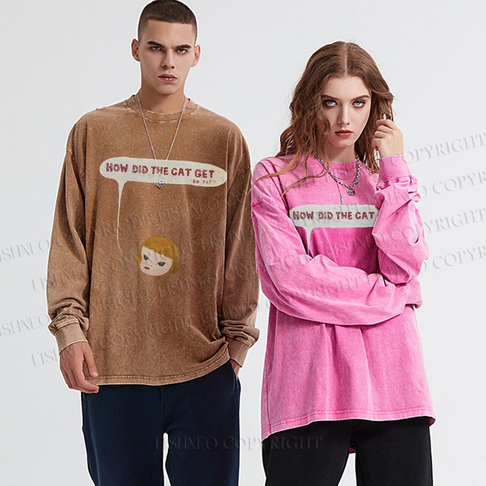 Unisex Casual Washed Yoshitomo Nara Printed Long Sleeve T-shirt