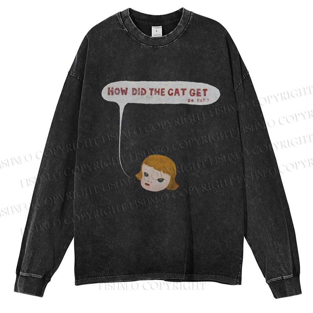 Unisex Casual Washed Yoshitomo Nara Printed Long Sleeve T-shirt