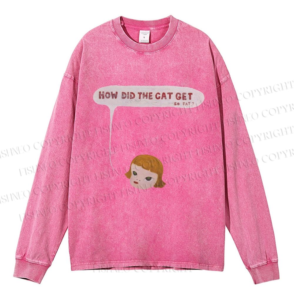 Unisex Casual Washed Yoshitomo Nara Printed Long Sleeve T-shirt