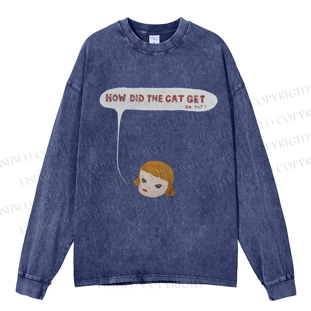 Unisex Casual Washed Yoshitomo Nara Printed Long Sleeve T-shirt