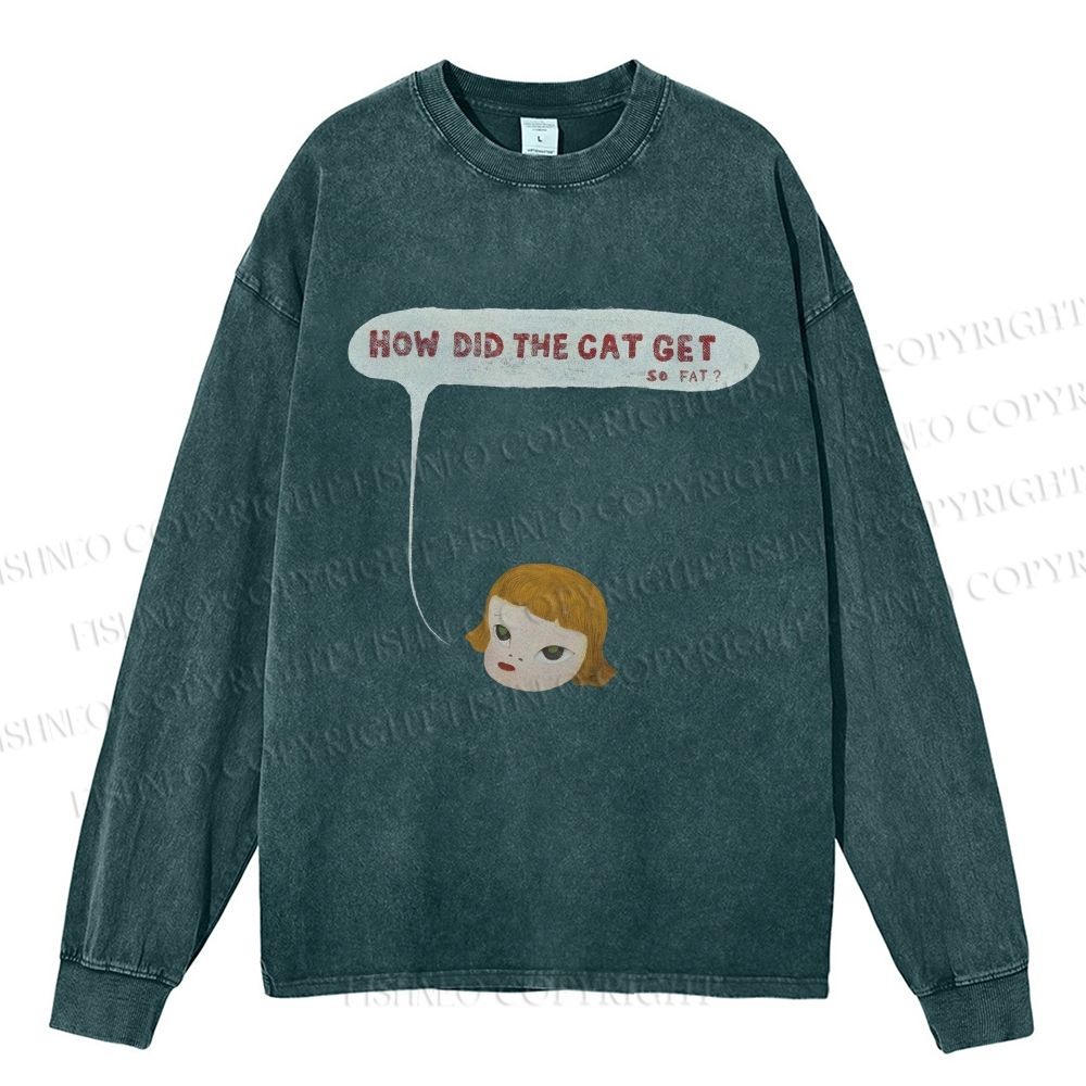 Unisex Casual Washed Yoshitomo Nara Printed Long Sleeve T-shirt