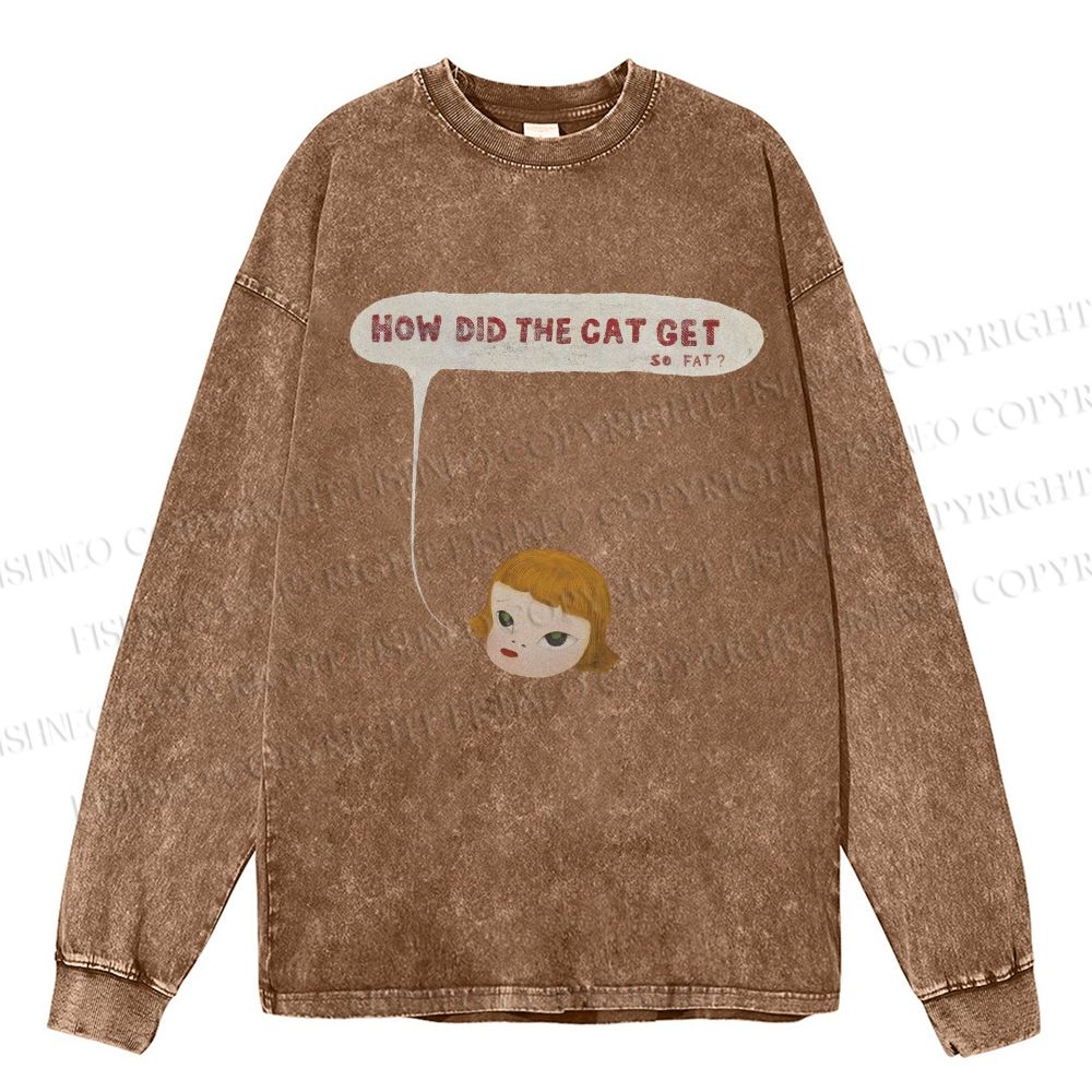 Unisex Casual Washed Yoshitomo Nara Printed Long Sleeve T-shirt