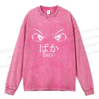 Unisex Casual Washed Baka Printed Long Sleeve T-shirt