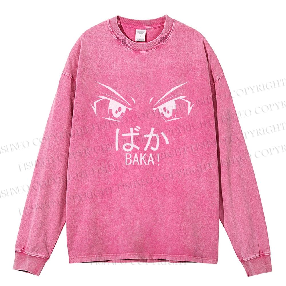 Unisex Casual Washed Baka Printed Long Sleeve T-shirt