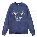 Unisex Casual Washed Baka Printed Long Sleeve T-shirt