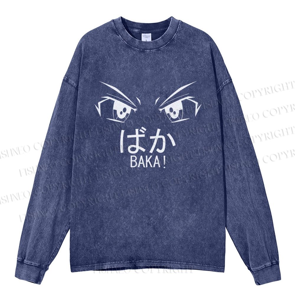 Unisex Casual Washed Baka Printed Long Sleeve T-shirt